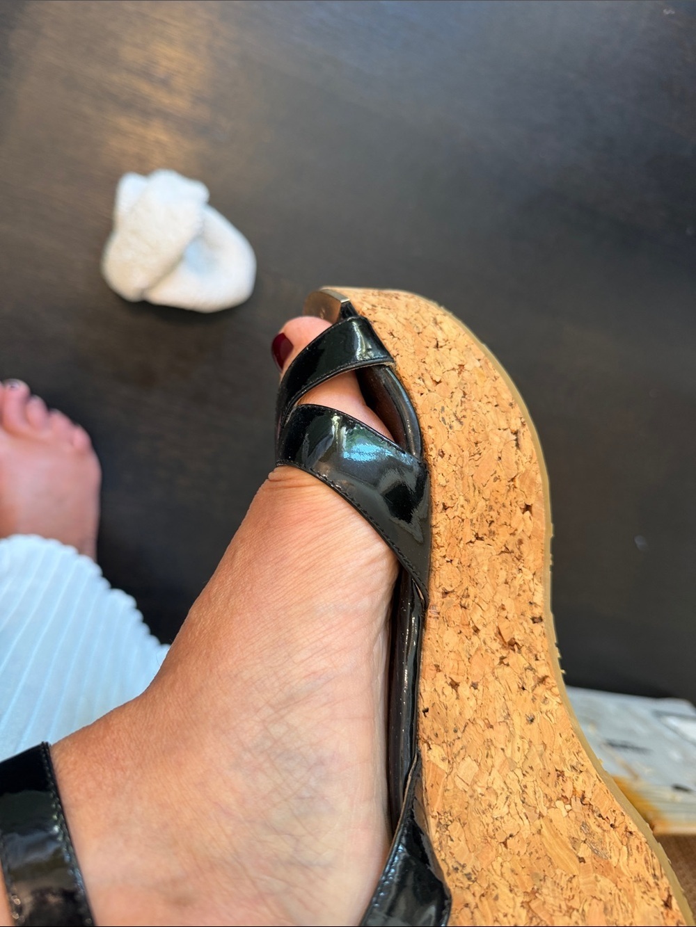 Jimmy Choo Black Patent Leather Cork Wedge Platform Ankle Strap Sandal - Picture 10 of 10